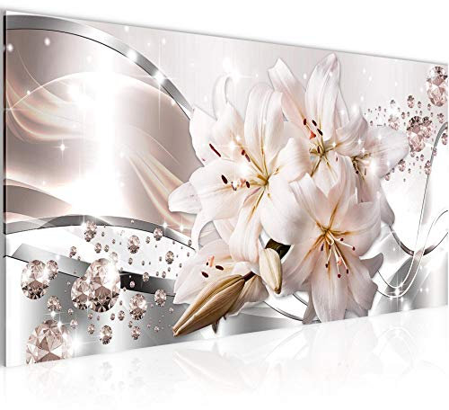 Runa Art Tableau Decoration Murale Lis Fleurs 1 Partie Moderne Toile Non tissée Salon Salle Diamant Beige Gris 021812a