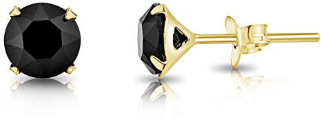 DTPSilver - Damen Ohrringe 925 Sterling Silber Gelb Vergoldet mit Kristallen von Swarovski® Elements 6 mm Runde Ohrstecker - Farbe : Schwarz