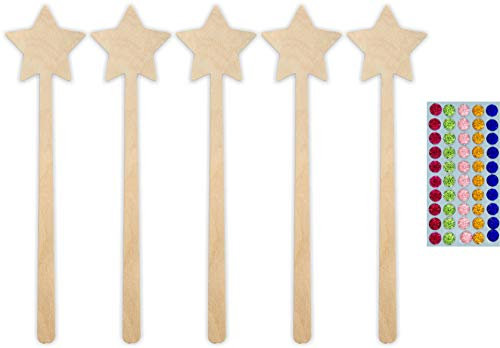 Herr Bo & Co 5er Zauberstab-Set mit 50 selbstklebenden Glitzersteinen, 3mm Birkensperrholz, FSC-zertifiziert, Made in Germany, für Kinder ab 3 Jahren
