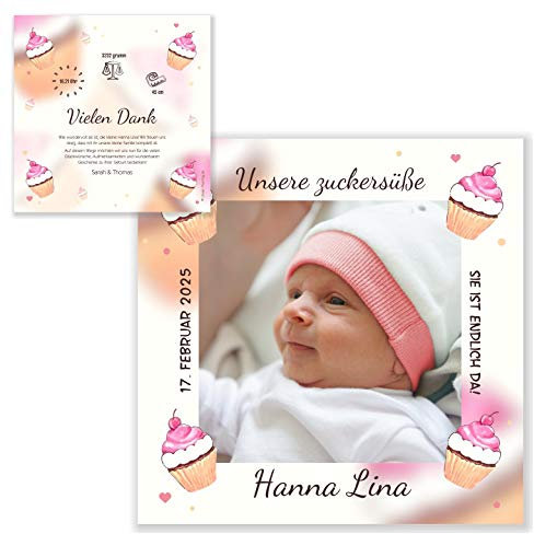 Unser-Festtag Zuckersüßes Baby Geburtskarten Mädchen Danksagungen schön Baby, Ihr eigener Text wird eingedruckt, Foto - 20 Karten