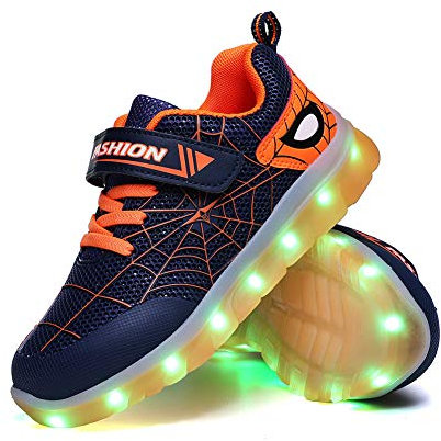 YUNICUS Kleinkind Light Up Schuhe - Kids Spider Design Light Up Schuhe Atmungsaktive Soft Bottom Flash Sneakers (blau-orange 33 EU)