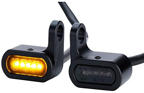 Germany Motorsports LED Motorrad Mini Blinker für Armatur Gabel Fender Custom Chopper Cruiser schwarz getönt