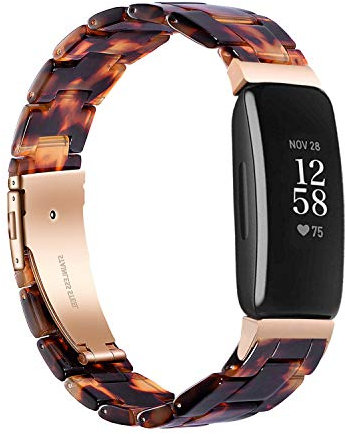 Wongeto armband kompatibel mit Fitbit Inspire 2 Armband, Inspire Armband, Inspire HR Band, Damen M盲dchen Harz Band Armband f眉r Fitbit Inspire Fitness Tracker (Rotgold + Schildkr枚te)