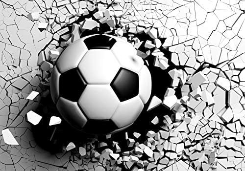 wandmotiv24 Fototapete Ball Wanddurchbruch 3D Optik, XL 350 x 245 cm - 7 Teile, Wanddeko, Wandbild, Wandtapete, Fußball Wand Steine grau M6699