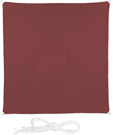 Relaxdays Sonnensegel Quadrat, 4x4 m, wasserabweisend, UV-beständig, mit Spannseilen, Terrasse, Balkon Segel, rotbraun
