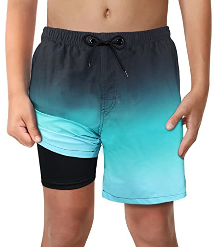 LUCOWEE Boys Swim Trunks with Boxer Brief Liner Compression 6 Swimming Shorts Stretchy UPF Quick Dry Swimsuit Size 6-20