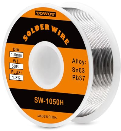 TOWOT 63-37 High Purity Tin Lead Rosin Core Solder Wire for Electrical Soldering, Content 1.8% Solder Flux (1.0mm, 50g)