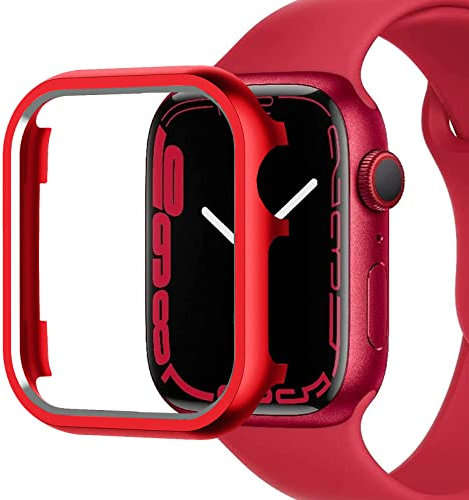Miimall Custodia per Apple Watch Serie 9/8/7 45mm, Case in Lega di Alluminio, Custodia Sottile Antiurto Senza Protettore dello Schermo, Cover Cornice Solido per Apple Watch 45mm Serie 9/8/7, Rosso