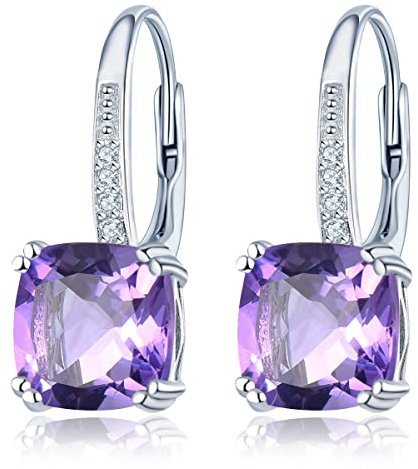 LP LOHASPIE Damen-Ohrclips Sterlingsilber Massiv 925 Fassung Lila Blau Rot Grün Weiß Kissenschliff Natürlicher Edelstein Rhodiniert Feiner Schmuck Geschenke Ohrring für Sie (Natürlicher Amethyst)