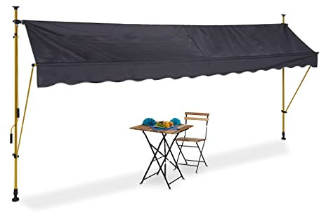 Relaxdays Klemmmarkise, 400 cm breit, höhenverstellbar, ohne Bohren, UV-beständig, Sonnenschutz Balkon, anthrazit/Gold
