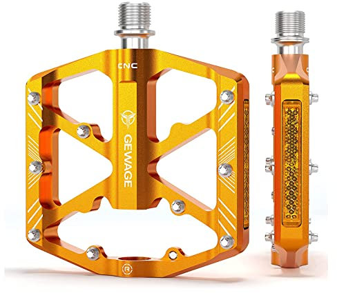 GEWAGE Fahrradpedale mit reflektierenden Streifen, 3 abgedichtete Lager, rutschfeste CNC-Aluminium-Fahrradplattform, 9/16 Zoll Pedale für Rennrad, MTB, E-Bike. (Gold)