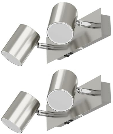 ledscom.de 2 Stück Wandleuchte WAIKA, zweiflammig, mit Schalter, chrom matt, inkl. LED GU10 Lampen 3-Stufen Dimmen: je max. je 500lm warmweiß