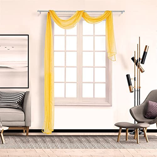 SCHOAL Voile Querbehang Transparenter Freihandbogen Uni Freihanddeko einfarbig Deko Gardinen Dekoschals Vorhang Wohnzimmer Gardinenschals 1 Stück HxB 90x400cm Gelb #1