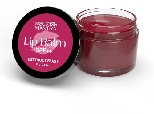 Nourish Mantra - Beetroot Lip Balm with SPF | Made with Olive oil, Shea Butter, Vitamin E and Avocado Oil | For Dry, Chapped & Dark Lips | Best for Both Women and Men | 12g