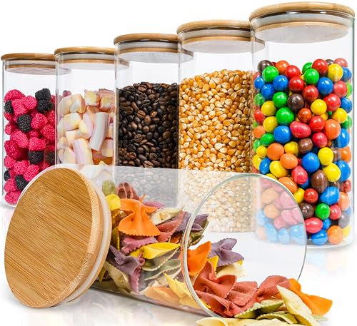 Deco haus® Bocaux de Conservation en Verre avec Couvercles 6 pcs - Pour Céréales, Cornflakes, Sucre, Spaghetti - Boîtes en Verre Hermétiques - Conteneur de Stockage, Boîte Rangement Cuisine