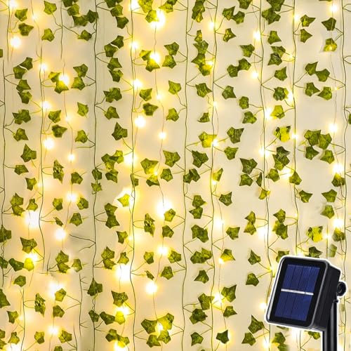 Dekofun Solar Lichterkette Aussen 10M 100 LED Efeu Lichterkette Solar Outdoor, 8 Modi Balkon Deko Wetterfest for Aesthetic Room Decor, Terrasse Deko Außen für Balkon Wand Zimmer Garten - Warmweiß