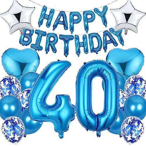 Ouceanwin Luftballon 40. Geburtstag Deko Mann, Blau Geburtstagsdeko 40 Jahre Männer, Folienballon Happy Birthday Deko 40. Geburtstag Mann Frauen, Ballons 40. Geburtstag Dekoration Set