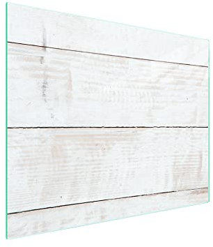 DarHaus Herdabdeckplatte einteilig 52x30 cm Ceranfeld Abdeckung Glas Spritzschutz Abdeckplatte Glasplatte Herd Ceranfeldabdeckung Deko, Holz Weiß