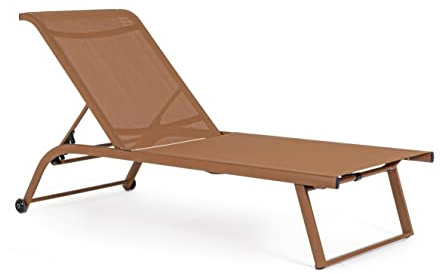 KLULK Lettino Prendisole In Alluminio Verniciato,Da Esterno, Con ruote, Rivestito In Texilene, Schienale Reclinabile 4 Posizioni 70 x 182 x 34 cm Per Giardino E Piscina (Arancio)