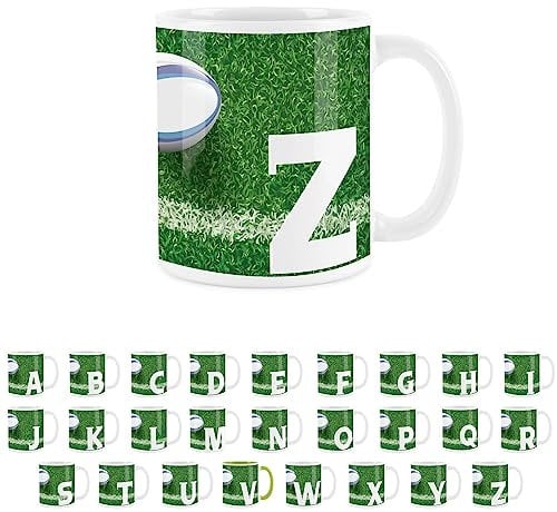 Rugby Letter Z Mug - White Initial Personalised Alphabet Tea Coffee Gift Mug Present