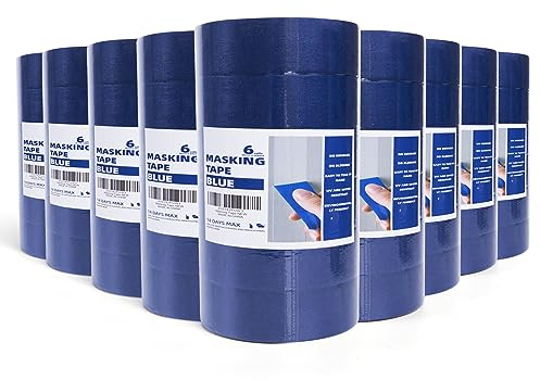 TAPEBEAR UV Beständig Blaues Abdeckband, Malerband, rückstandsfreies blaues Klebeband, Dekorateure, Künstlerband mit scharfen Linien zum Malen, Farbband, Papierband, 36 mm x 55 m, 54 Rollen