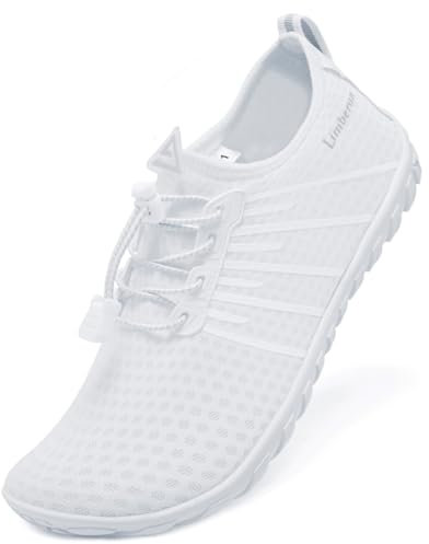Limberun Wasserschuhe für Damen und Herren,Badeschuhe,Schwimmschuhe,Wasserschuhe seeigelfest für steinstrand Meer,dusch- & Badeschuhe für Herren, Gummi Erwachsene, weiß 39