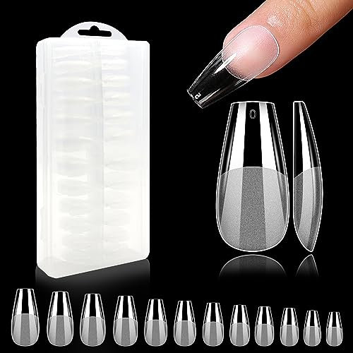 Yoolly 240Pcs Medium Coffin Nail Tips, Half Matte Full Cover Gel Tips, 12 Sizes No File Nail Tips with Box, False Nails Acrylic Nail Tips for Press On Nail Extensions
