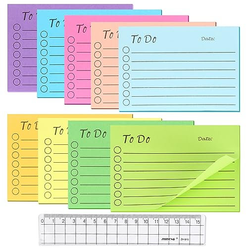 450 Blätter Haftnotizen, To Do Liste Haftnotizblock Bunt Linierte Notizzettel Super Sticky Notes Selbstklebend Notes Haftnotizen Klebezettel mit Lineal für Familie Schule Büro (10 X 7cm)