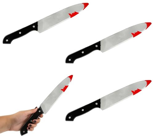 Halloween Knife Prop - Pack of 3-30cm Long Fake Bloody Knife with Black Handle - Halloween Slasher Bloody Knife Fancy Dress Prop Accessory