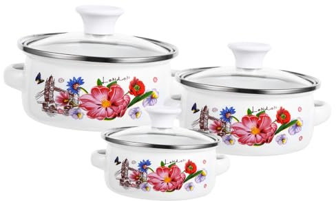 Cabilock Set di Pentole per Zuppa con Doppi Manici Pentola Leggera con Fondo Piatto per Noodles Istantanei Fiocchi Davena