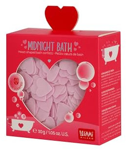 Legami - Duftende Badeherzen, Midnight Bath, Duftendes Seifenkonfetti für Badewanne, Badebomben mit Rosenduft, Mini-Seife in Herzform, Geschenkbox 30 g