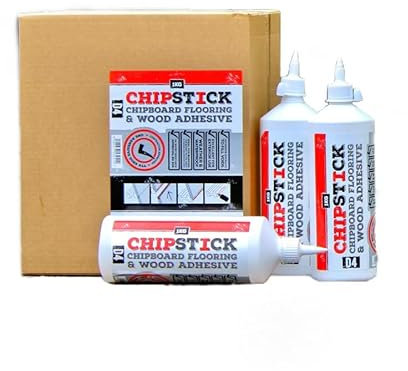 Chipstick D4 PU Foaming Chipboard Flooring Glue - High Performance Expanding Wood Adhesive - 1KG - (12 BOTTLES) - Used for laying Chipboard floorboards and laying stairs