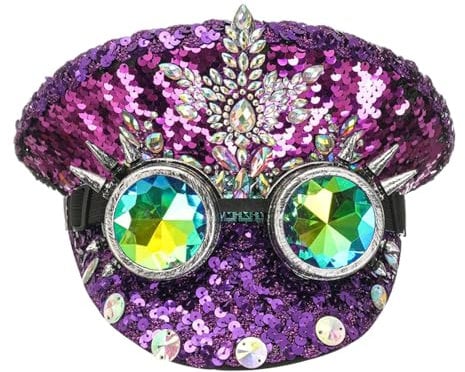 F Fityle Gothic-Hut, Partyhut, Glitzer-Pailletten-Kopfbedeckung, Strass-Brauthut für Karneval, Verkleidung, Bühnenshow, Braut, Hochzeit, Geburtstag, lila