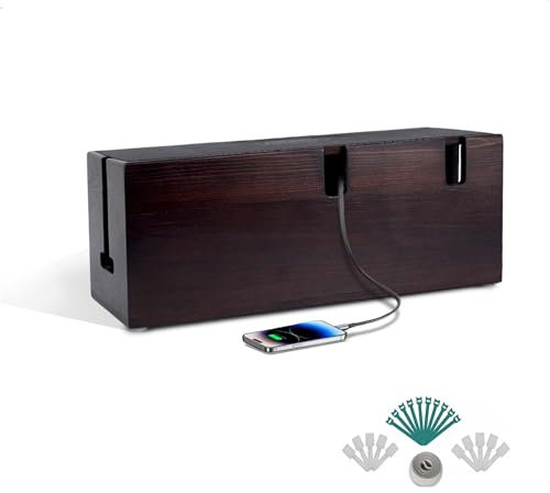 Große Kabelbox in Walnussholz. Kabel-Organizer-Box, Kabel-Management-Box, perfekt für Zuhause, Büro oder Schreibtisch-Platzierung. Kinder- und Haustiersichere Kabelbox.