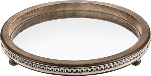 Vassoio da portata in legno fatto a mano, piccolo vassoio decorativo con perline, vassoio decorativo rotondo a specchio per tavolino da caffè, tavolo da pranzo ingresso e tavolo da soggiorno
