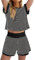 Dsewpaur 2-teiliges Lounge-Set für Damen, gestreiftes Muster, Strick-Tops, Shorts, passendes Set, Sommer, lässiges Trainingsanzug-Outfit, Marineblau, XL