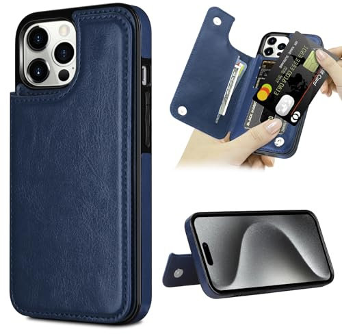 Vofolen for iPhone 15 Pro Max Case with Credit Card Holder for Women Men PU Leather Wallet Cases Slim Flip Folio Magnetic Closure Protective Cover for iPhone 15 Pro Max Phone Case 6.7 Inch-Blue