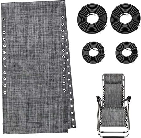 Tela para tumbonas – Kit de reparación de silla portátil de tela ancha flexible para sillas plegables al aire libre con 4 cuerdas, para patio trasero, playa, piscina, salón