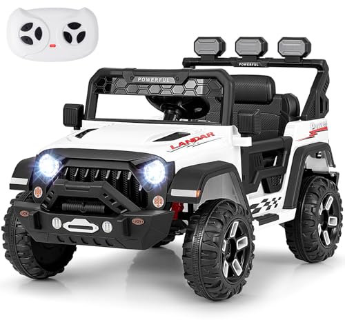 DREAMADE Elektroauto für Kinder, 12V Elektroauto mit Fernsteuerung, Elektrofahrzeuge mit schwenkbaren Rückspiegel & Musik & Licht & Hupe, elektrisches Auto für Kleinkinder ab 3 Jahre (Weiß)