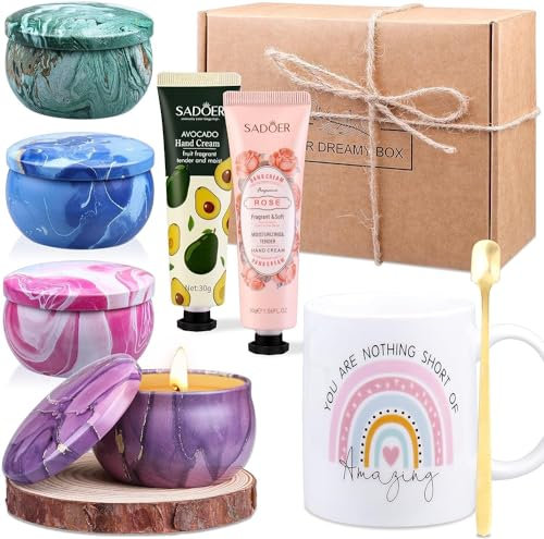 Regalos para Mujeres - Velas Aromáticas, Taza de Café, Crema de Manos, Velas de Aromaterapia