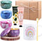 Coffret Cadeau Femme, Coffret de bougies parfumées, Cadeaux de Noël pour femmes, Cadeaux de remerciement, Contient 4 Bougies, Bougeoir, Tasse à Café et Cuillère, 2 Crèmes pour Les Mains