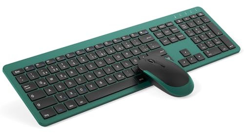 Seenda - Set di mouse wireless con tastiera wireless ricaricabile ultra sottile, tastiera ergonomica senza fili con protezione antipolvere in silicone per PC/laptop/Smart TV, layout tedesco QWERTZ,