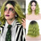 PORSMEER Ombre Grüne Perücke Kurze Locken Perücke Bob Perücke Matcha Grün Perücken Frauen Mädchen Strand Wellen Perücken für Cosplay Kostüm Party,14 Zoll