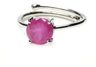 Anello da donna con zaffiro rosa Anello di fidanzamento in argento sterling 925 Anello regolabile con pietra taglio rotondo Boho