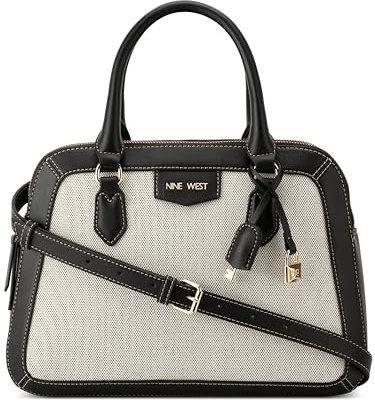 Nine West Cibrina Dome Umhängetasche für Damen, Schwarz-weißes Segeltuch, Einheitsgröße