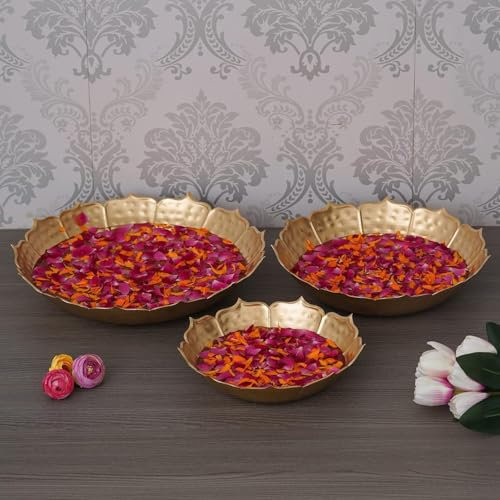 Royal Kurta Premium Set of 3 Lotus Urli Bowl Handcrafted for Floating Flowers | Diwali Decor