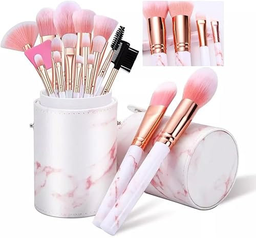 Glamour Gaze Lot de 16 pinceaux de maquillage synthétiques effet marbre rose
