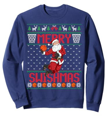 Weihnachtsmann spielt Basketball Hässlicher Weihnachtspullover Swishmas Sweatshirt