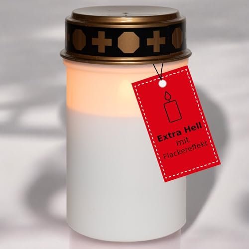 Novaliv Grablicht LED ohne Batterie LED Grablicht weiß Dauerbrenner ohne Batterie Flackereffekt Grabkerzen Friedhofskerze Gedenkkerze Grablaterne Ewiges Licht Trauerkerze
