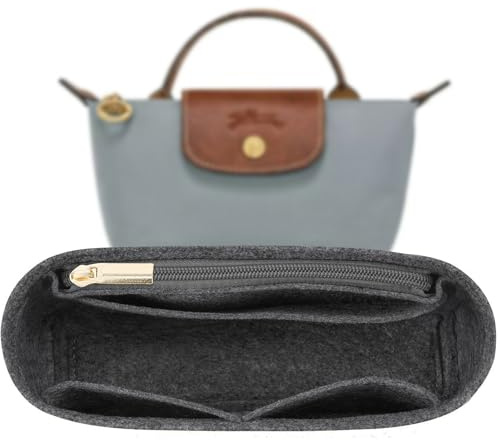 Sunshine smile Mini Bag Organizer für Longchamp Tasche Organizer Einsatz Grau Caddy Filz Handtasche 16.0 x 5.1 x 8.0 cm